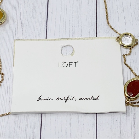 Loft Multicolor Glass Stone Necklace Gold Chain Long Layering Preppy Polished - Picture 3 of 4